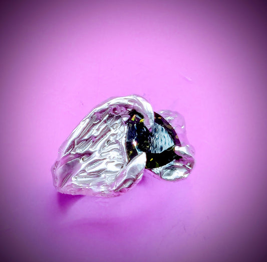 Textured silver ring with curved claws – handmade using lost wax casting technique